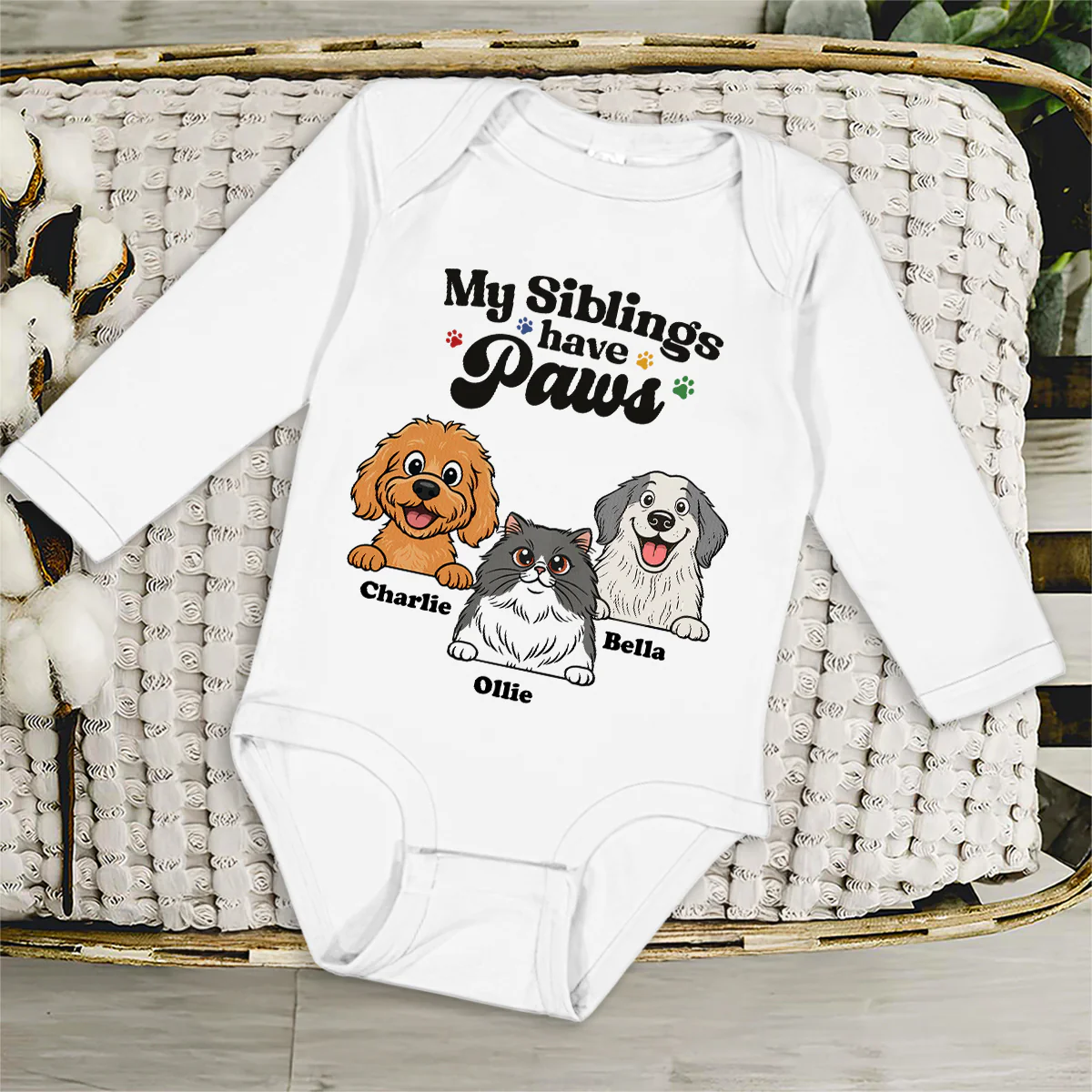 They Have Paws Pet Version - Personalized Custom Long Sleeve Baby Onesie - Image 3