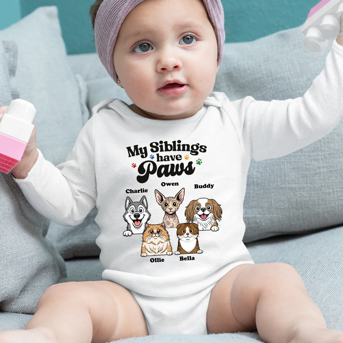 They Have Paws Pet Version - Personalized Custom Long Sleeve Baby Onesie - Image 5