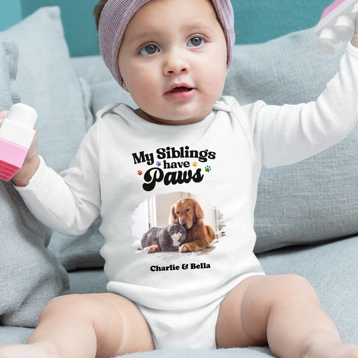 They Have Paws Pet Version Photo - Personalized Custom Long Sleeve Baby Onesie