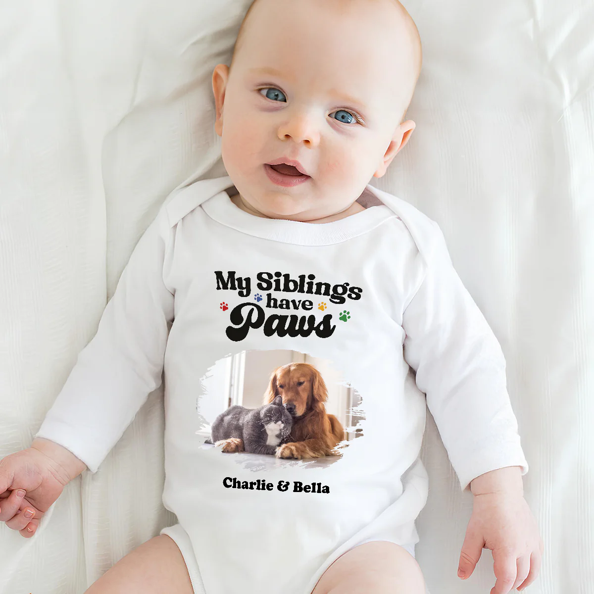They Have Paws Pet Version Photo - Personalized Custom Long Sleeve Baby Onesie - Image 2
