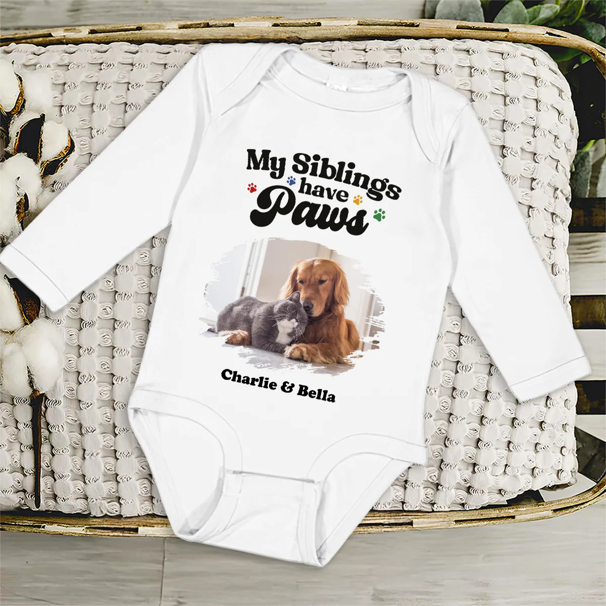 They Have Paws Pet Version Photo - Personalized Custom Long Sleeve Baby Onesie - Image 3