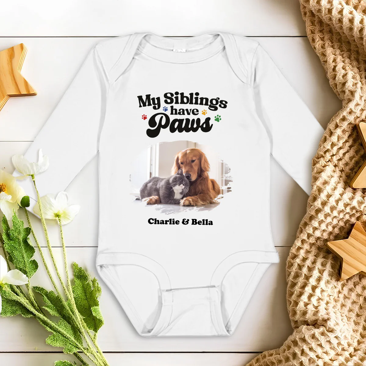 They Have Paws Pet Version Photo - Personalized Custom Long Sleeve Baby Onesie - Image 4