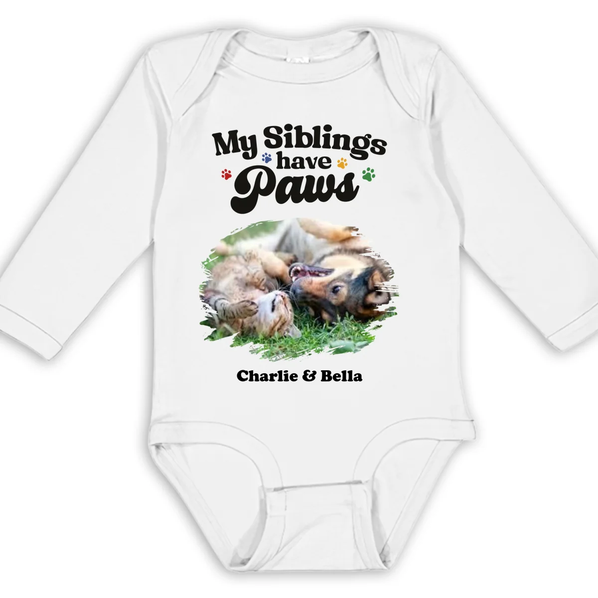 They Have Paws Pet Version Photo - Personalized Custom Long Sleeve Baby Onesie - Image 5