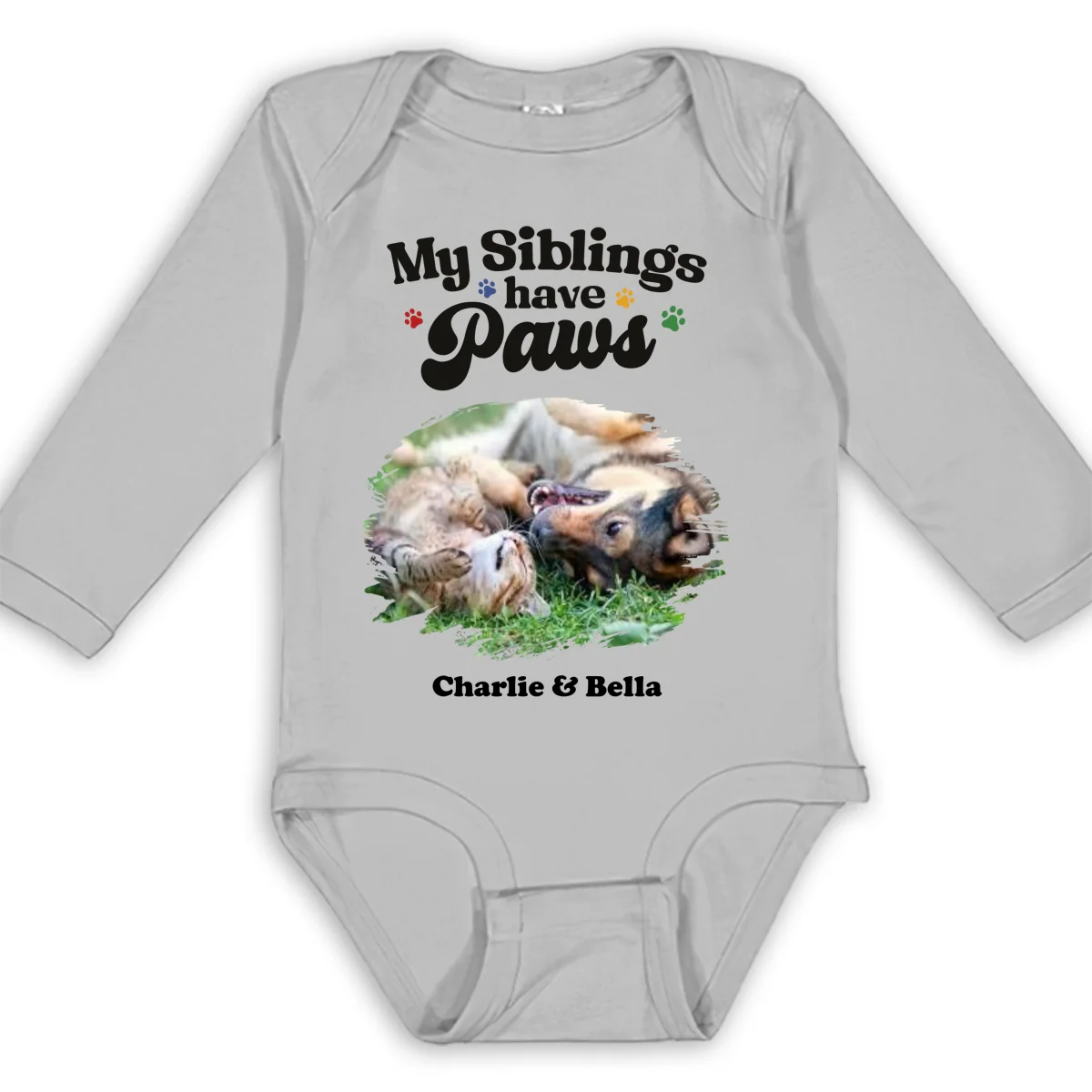 They Have Paws Pet Version Photo - Personalized Custom Long Sleeve Baby Onesie - Image 6