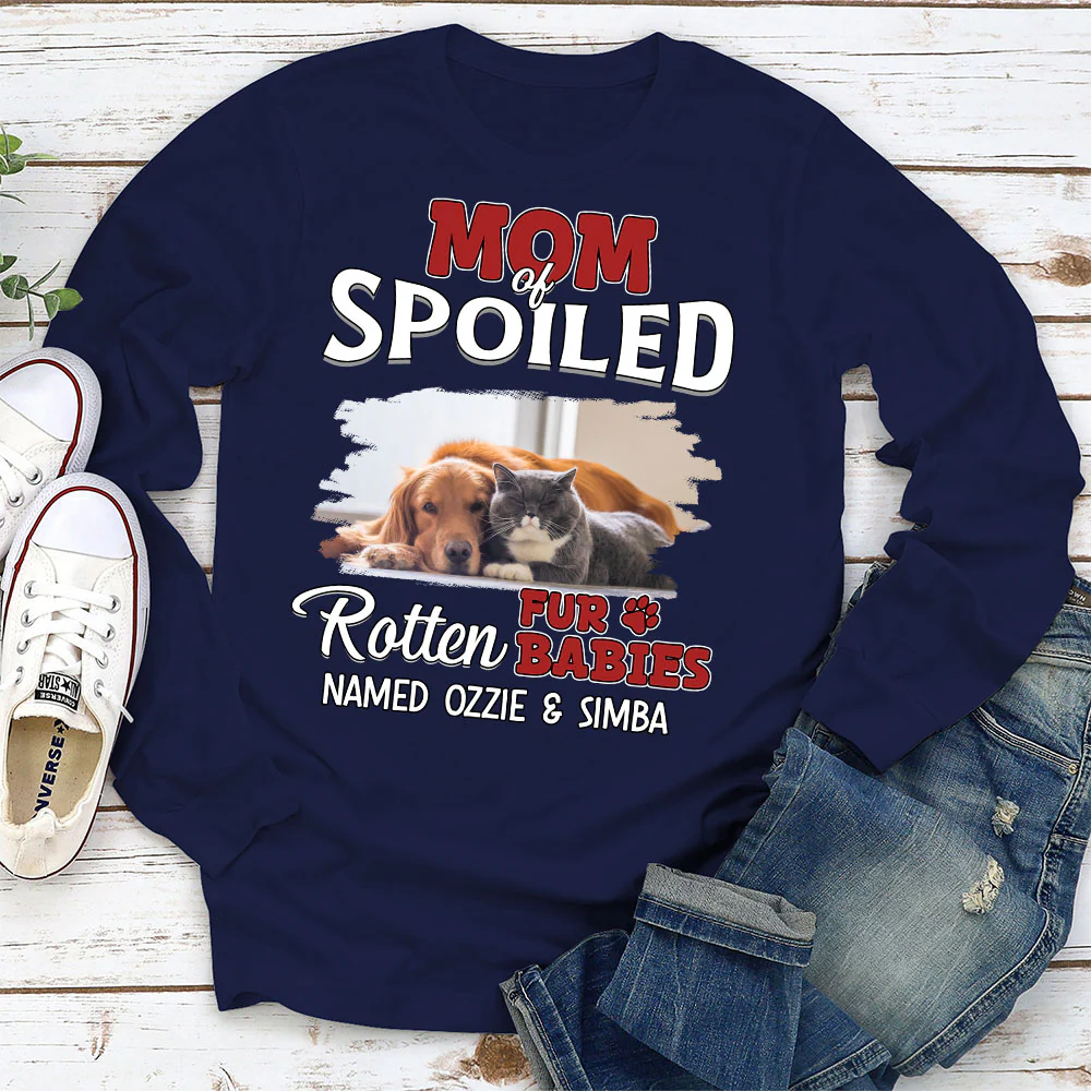 Thinking About My Spoiled Babies Dark Photo Ver - Personalized Custom Long Sleeve T-shirt - Image 2