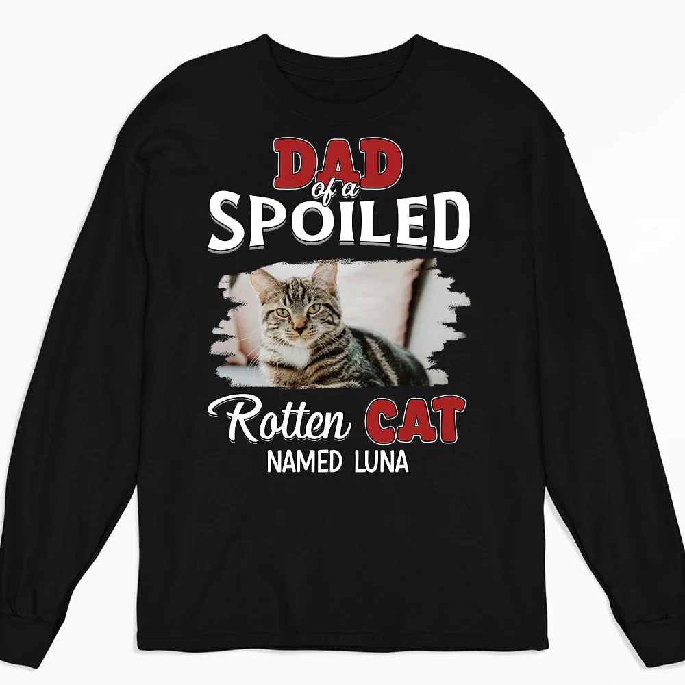 Thinking About My Spoiled Cats Dark Photo Ver - Personalized Custom Long Sleeve T-shirt