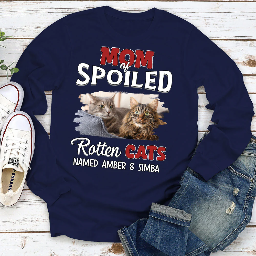 Thinking About My Spoiled Cats Dark Photo Ver - Personalized Custom Long Sleeve T-shirt - Image 2