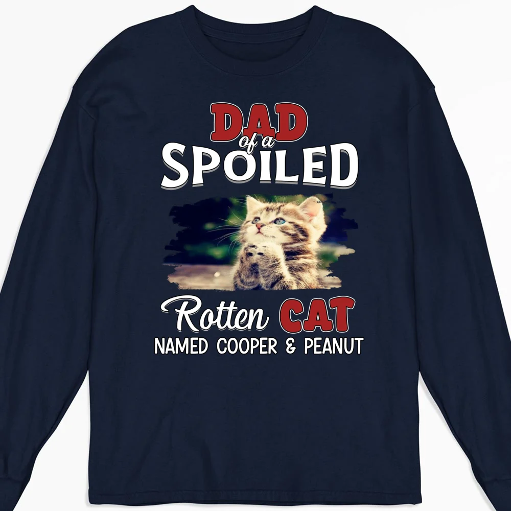 Thinking About My Spoiled Cats Dark Photo Ver - Personalized Custom Long Sleeve T-shirt - Image 6