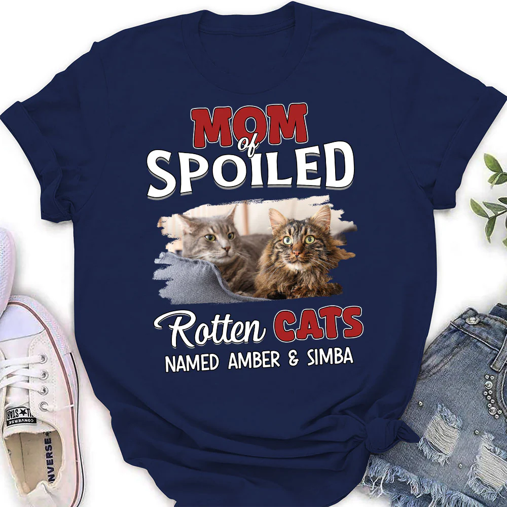 Thinking About My Spoiled Cats Dark Photo Ver - Personalized Custom Women's T-shirt - Image 2