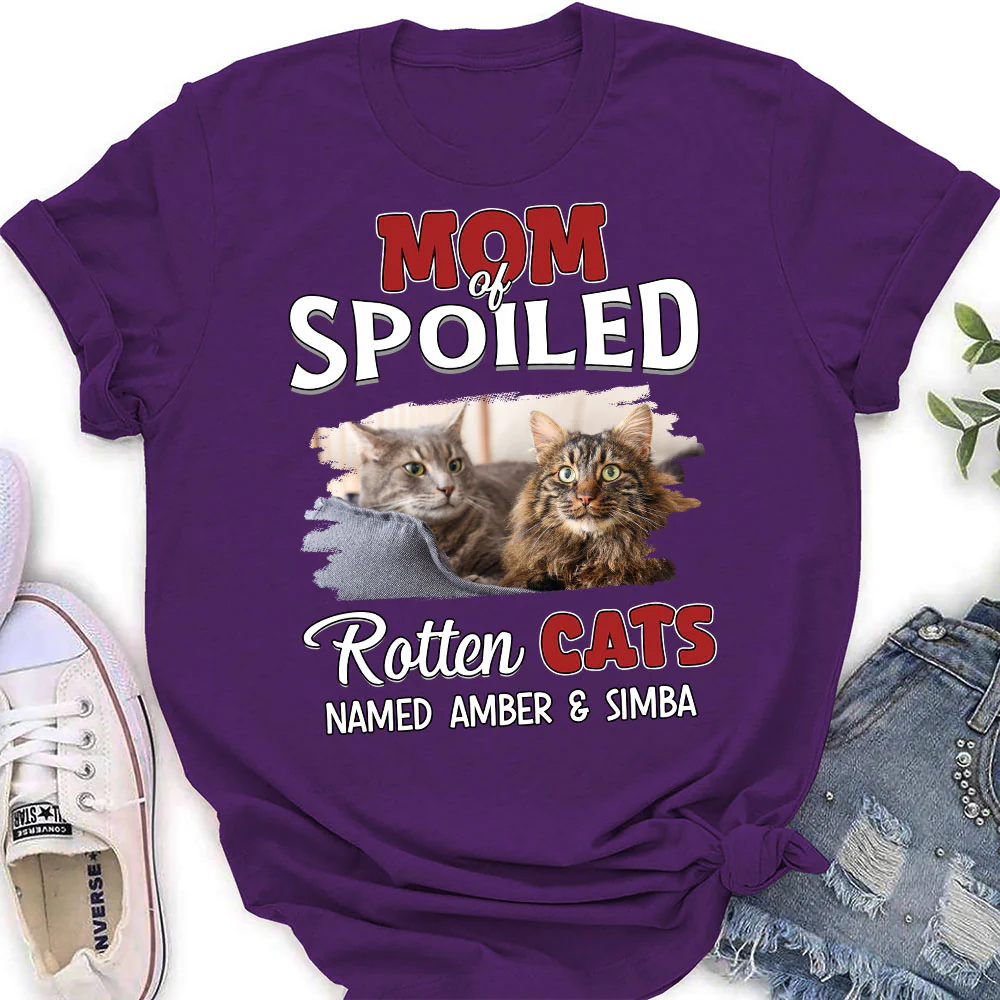 Thinking About My Spoiled Cats Dark Photo Ver - Personalized Custom Women's T-shirt - Image 3