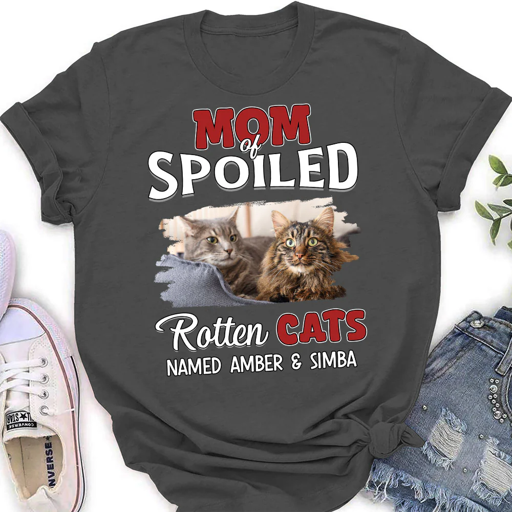 Thinking About My Spoiled Cats Dark Photo Ver - Personalized Custom Women's T-shirt - Image 4