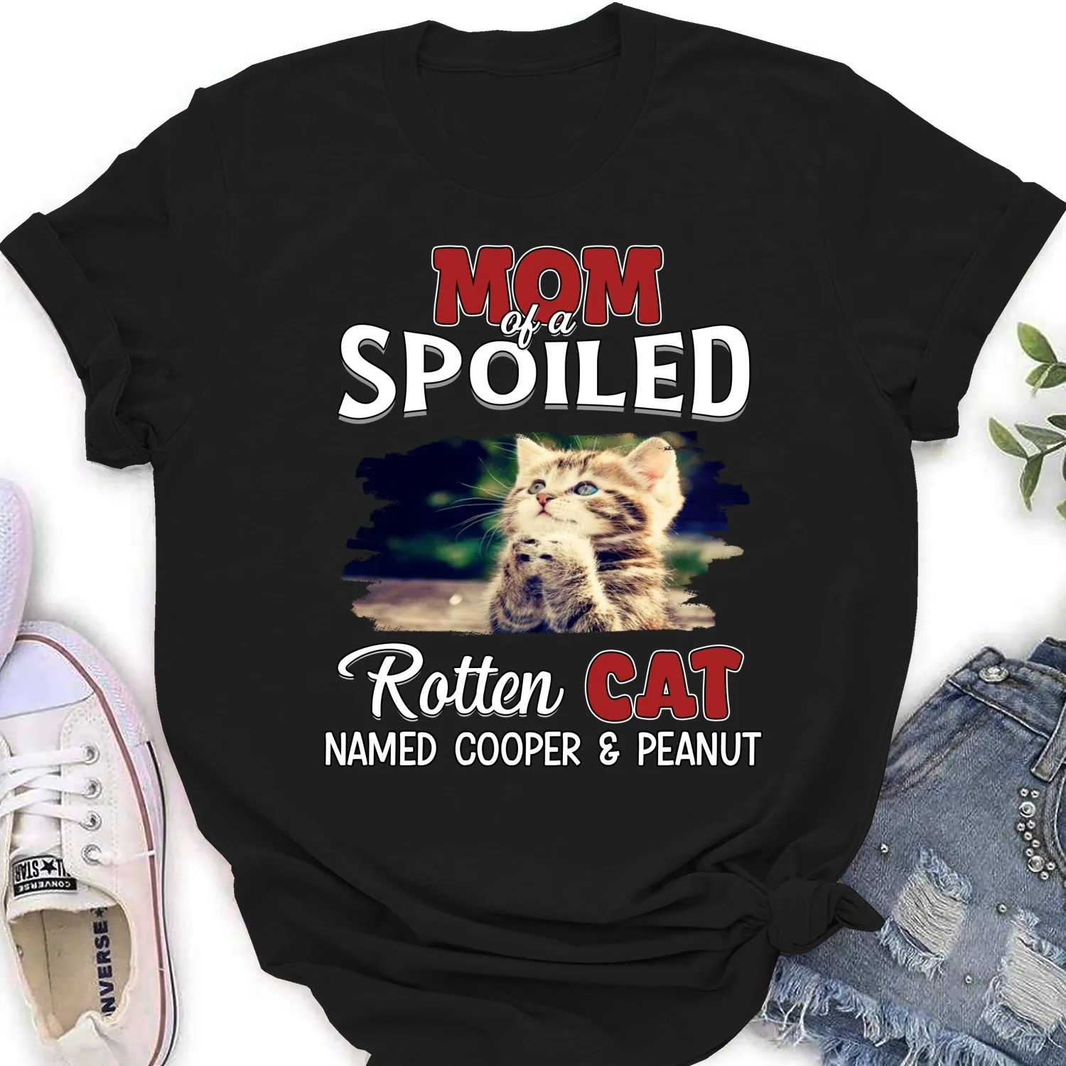 Thinking About My Spoiled Cats Dark Photo Ver - Personalized Custom Women's T-shirt - Image 7