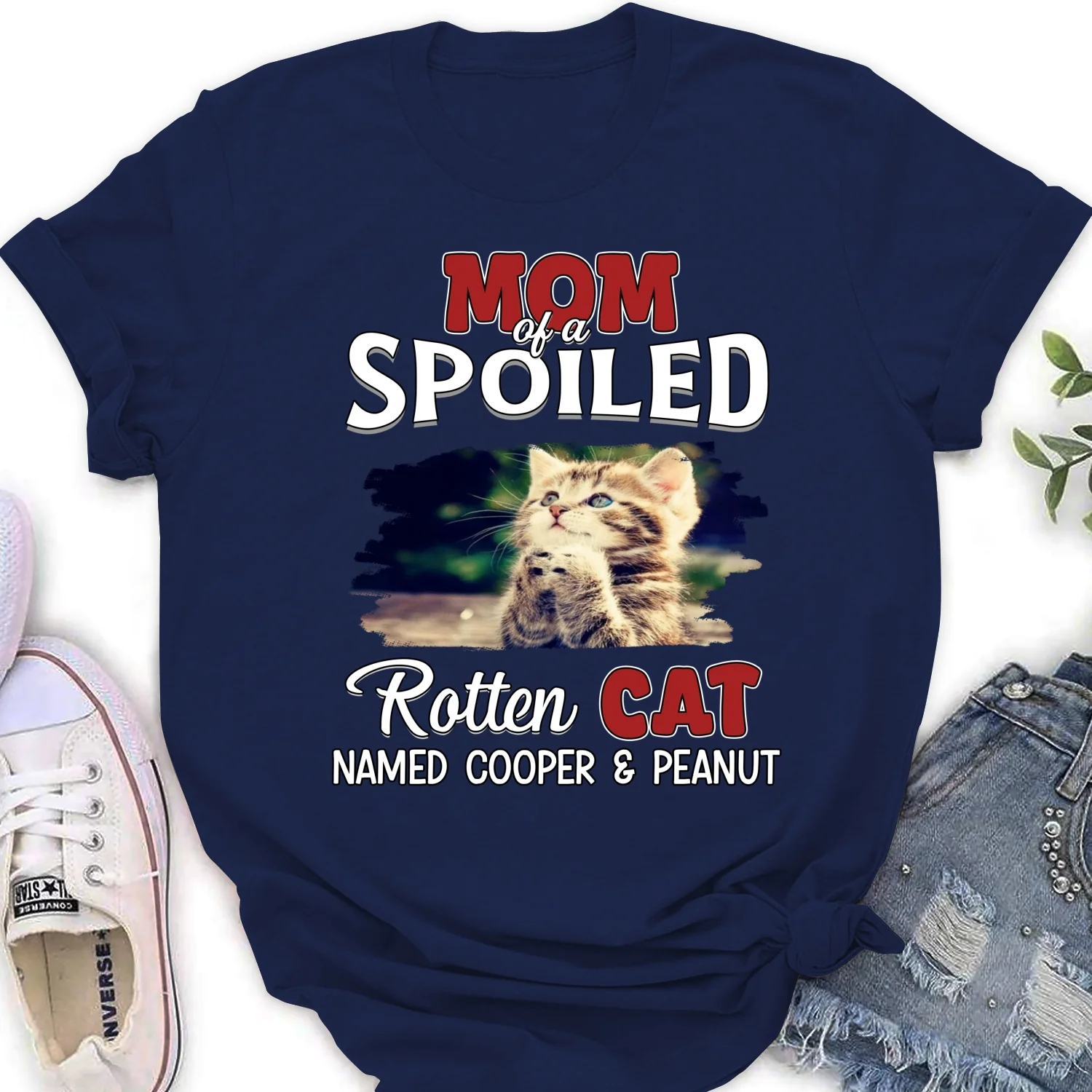 Thinking About My Spoiled Cats Dark Photo Ver - Personalized Custom Women's T-shirt - Image 8