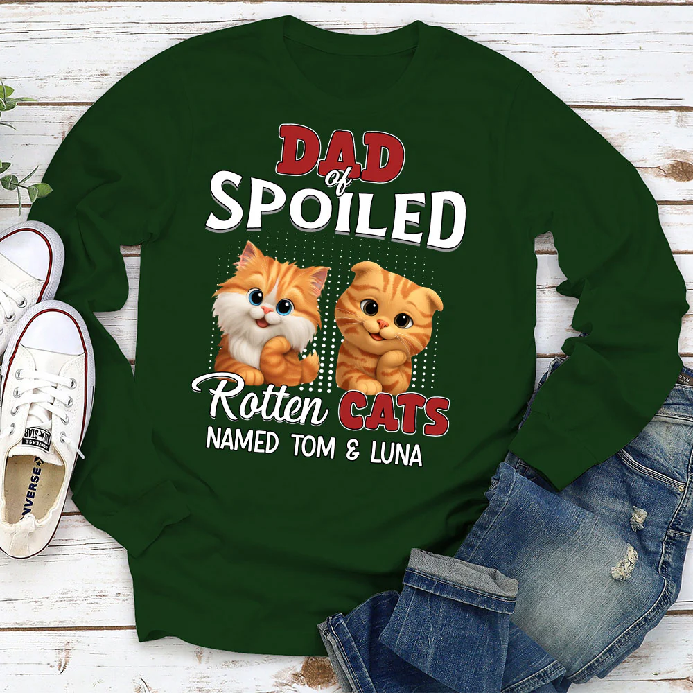 Thinking About My Spoiled Cats Dark Ver - Personalized Custom Long Sleeve T-shirt - Image 3