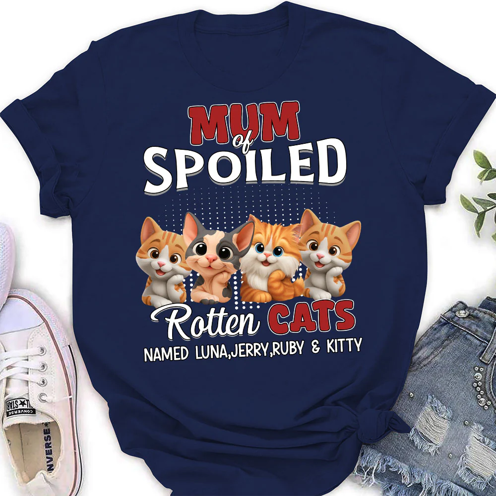 Thinking About My Spoiled Cats Dark Ver - Personalized Custom Women's T-shirt - Image 2