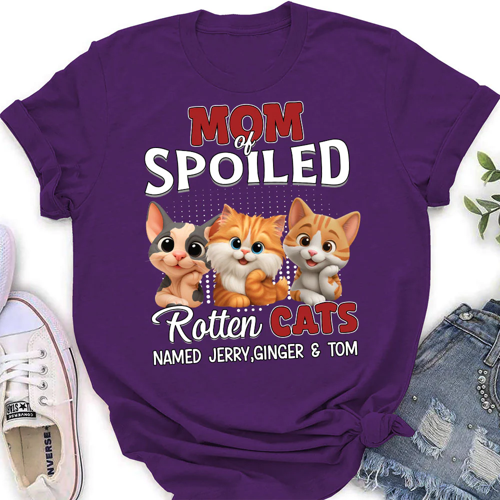 Thinking About My Spoiled Cats Dark Ver - Personalized Custom Women's T-shirt - Image 3