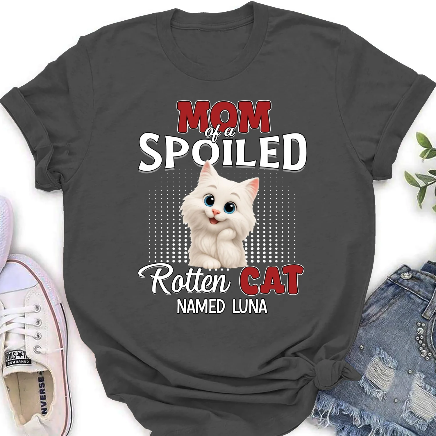 Thinking About My Spoiled Cats Dark Ver - Personalized Custom Women's T-shirt - Image 9