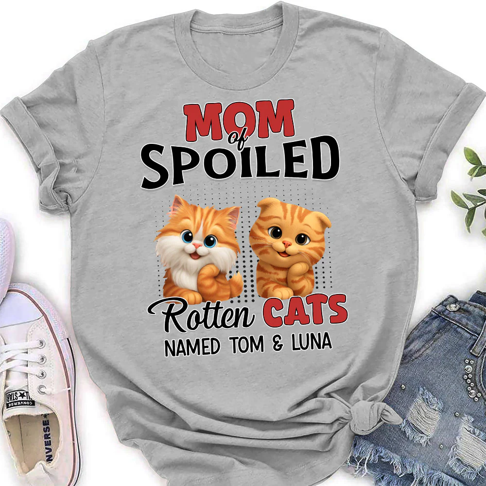 Thinking About My Spoiled Cats - Personalized Custom Women's T-shirt - Image 2