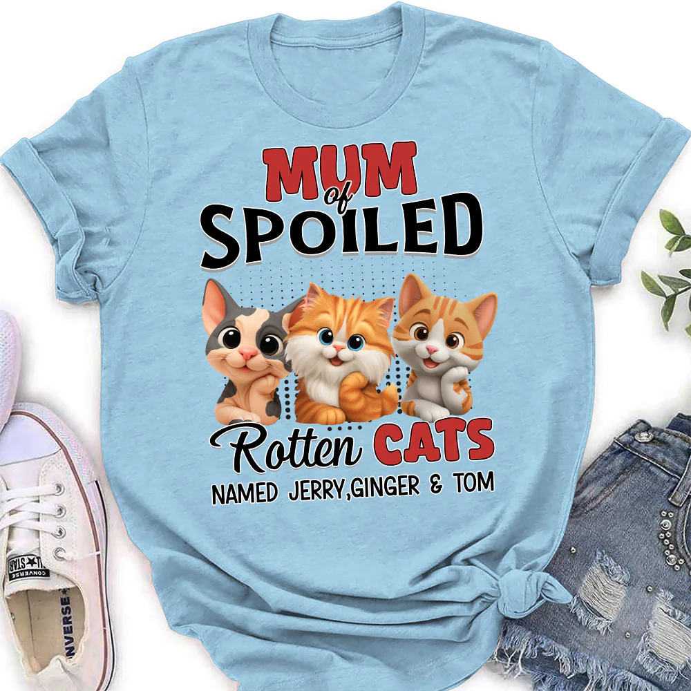 Thinking About My Spoiled Cats - Personalized Custom Women's T-shirt - Image 3