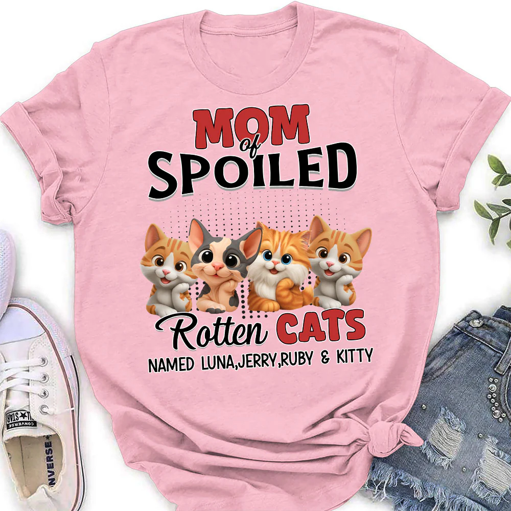 Thinking About My Spoiled Cats - Personalized Custom Women's T-shirt - Image 4
