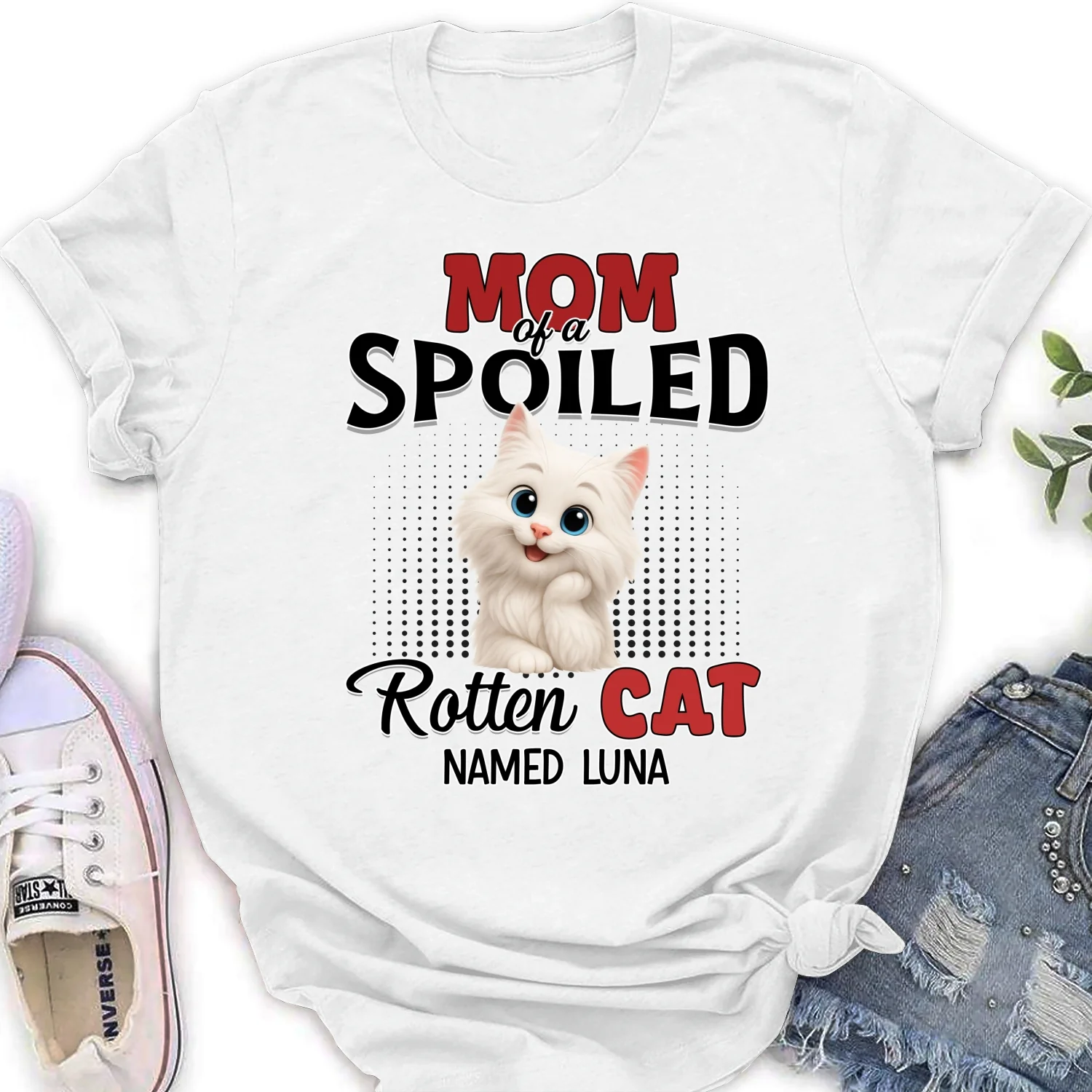 Thinking About My Spoiled Cats - Personalized Custom Women's T-shirt - Image 5