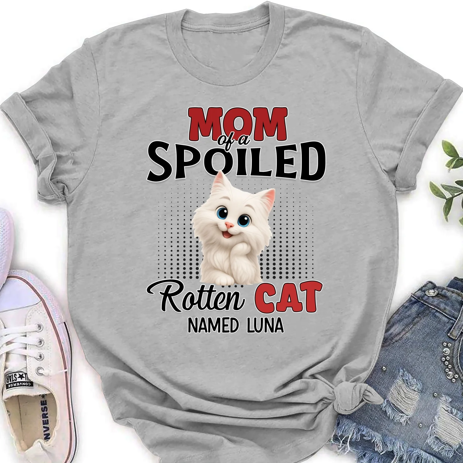 Thinking About My Spoiled Cats - Personalized Custom Women's T-shirt - Image 6