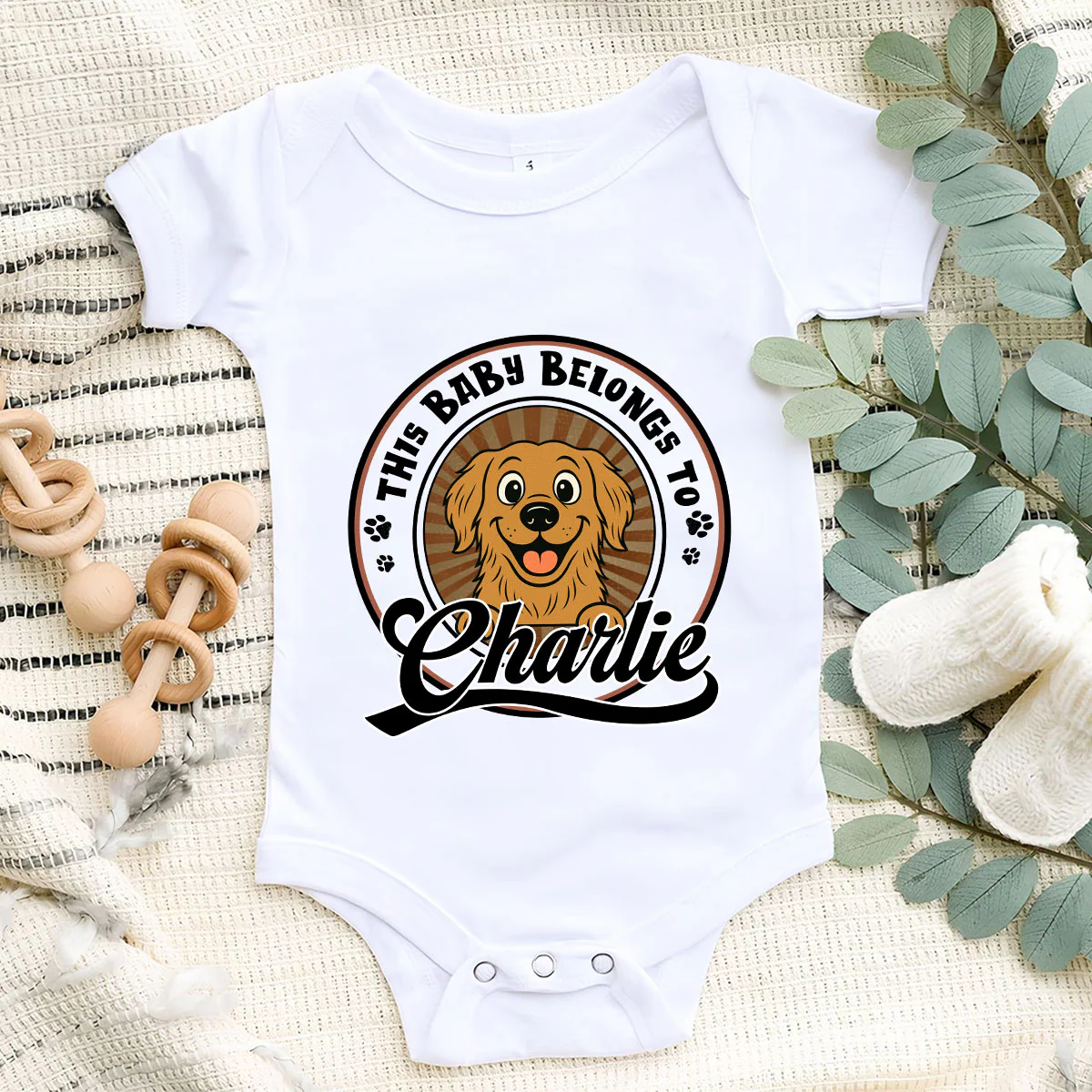 This Baby Belongs To Dogs Retro - Personalized Custom Baby Onesie - Image 2