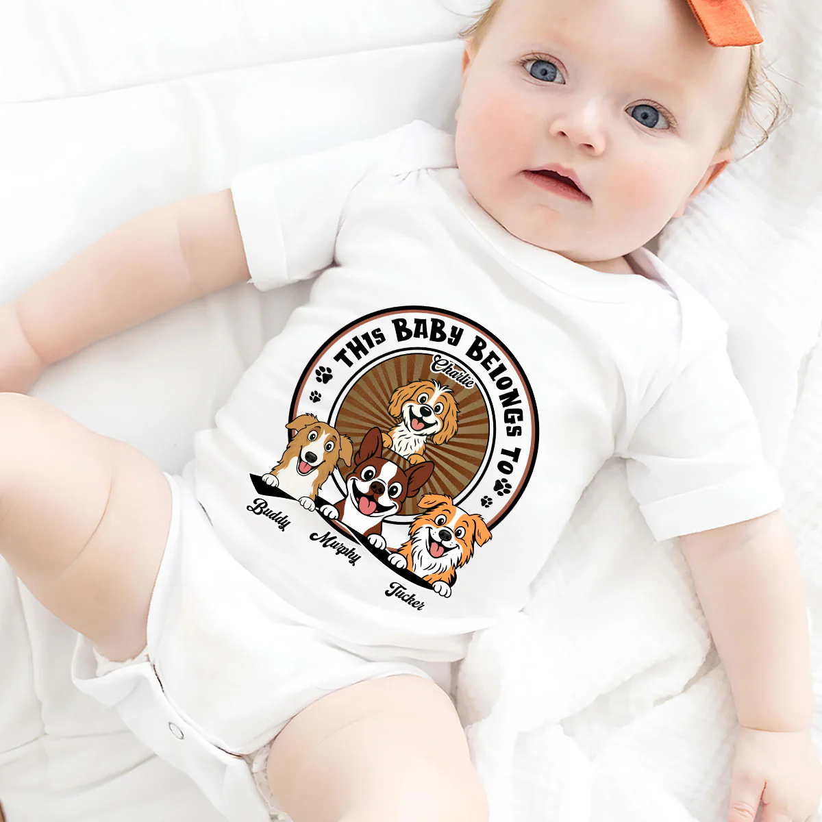 This Baby Belongs To Dogs Retro - Personalized Custom Baby Onesie - Image 4