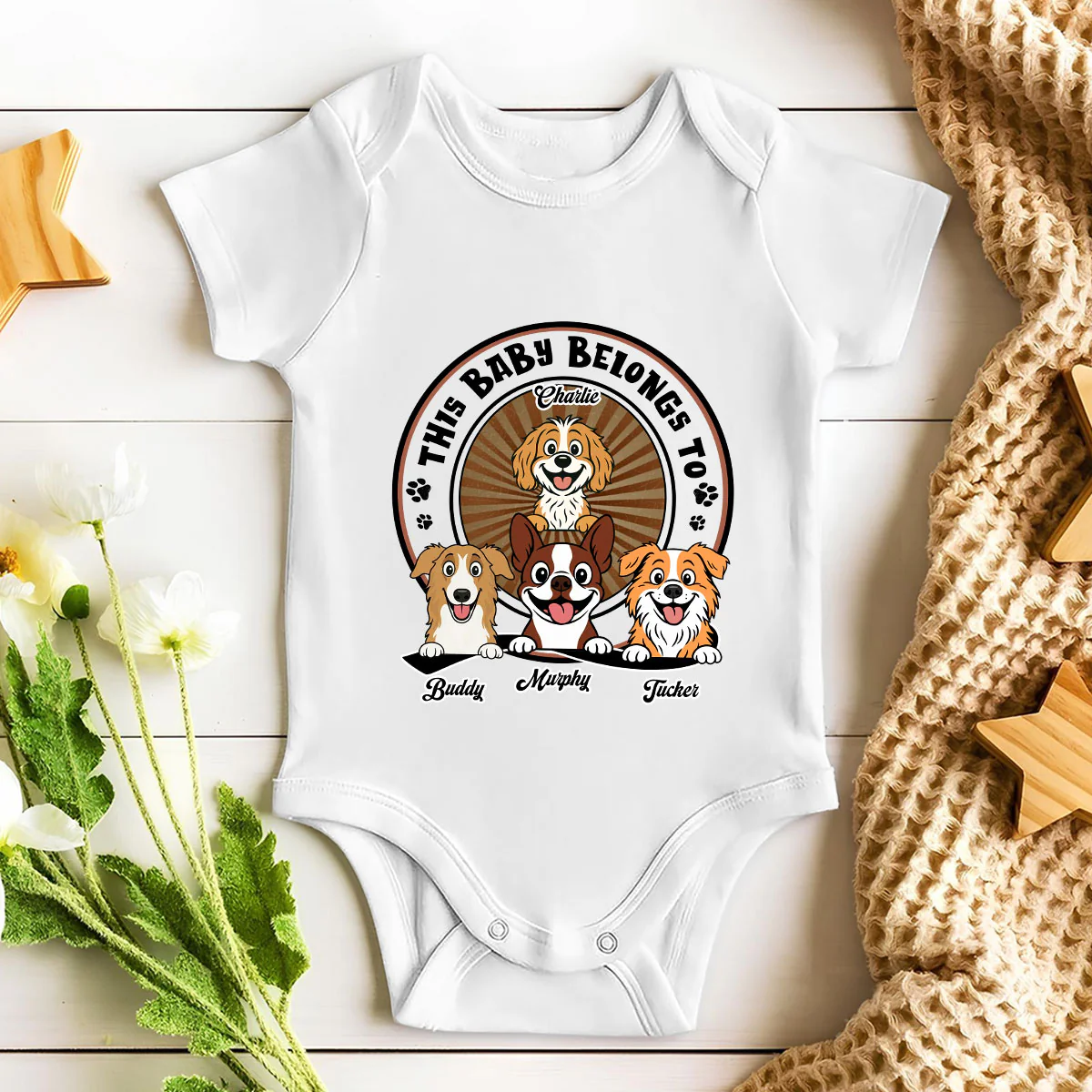 This Baby Belongs To Dogs Retro - Personalized Custom Baby Onesie - Image 5
