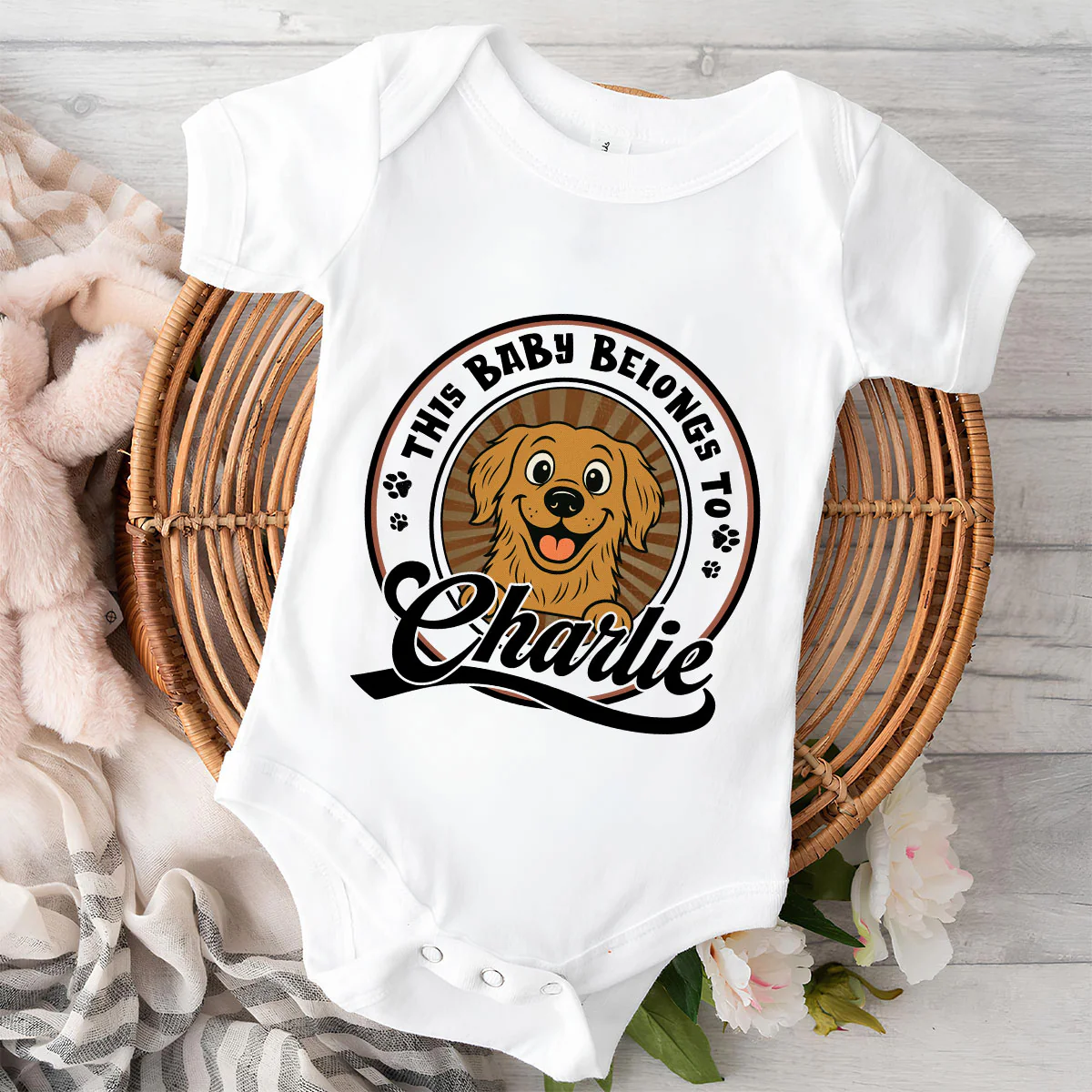 This Baby Belongs To Dogs Retro - Personalized Custom Baby Onesie - Image 6
