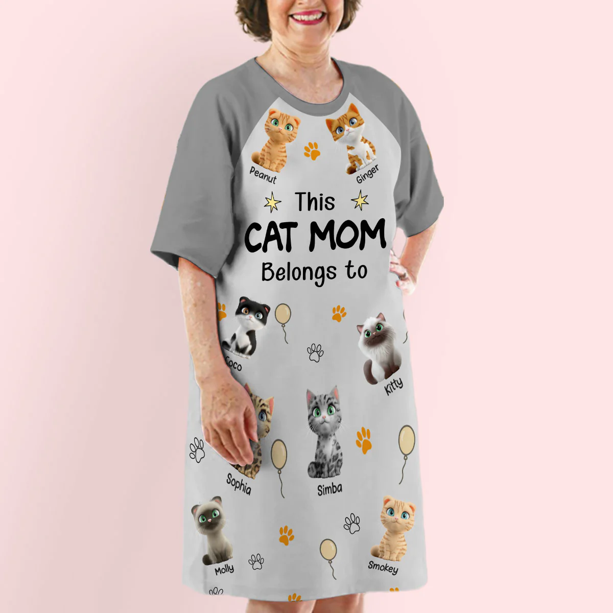 This Cat Mom Is Ours - Personalized Custom 3/4 Sleeve Dress - Image 3
