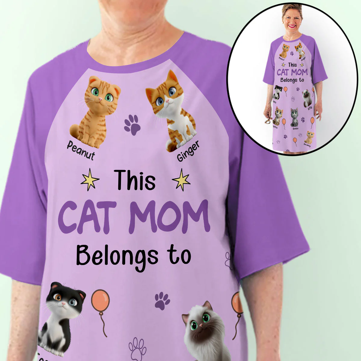 This Cat Mom Is Ours - Personalized Custom 3/4 Sleeve Dress - Image 6