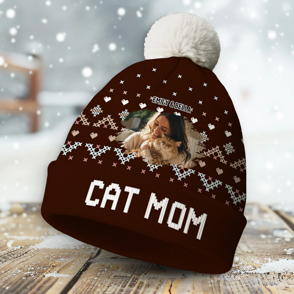This Cozy Season With Cats Photo - Personalized Custom Bobble Beanie Hat - Image 3