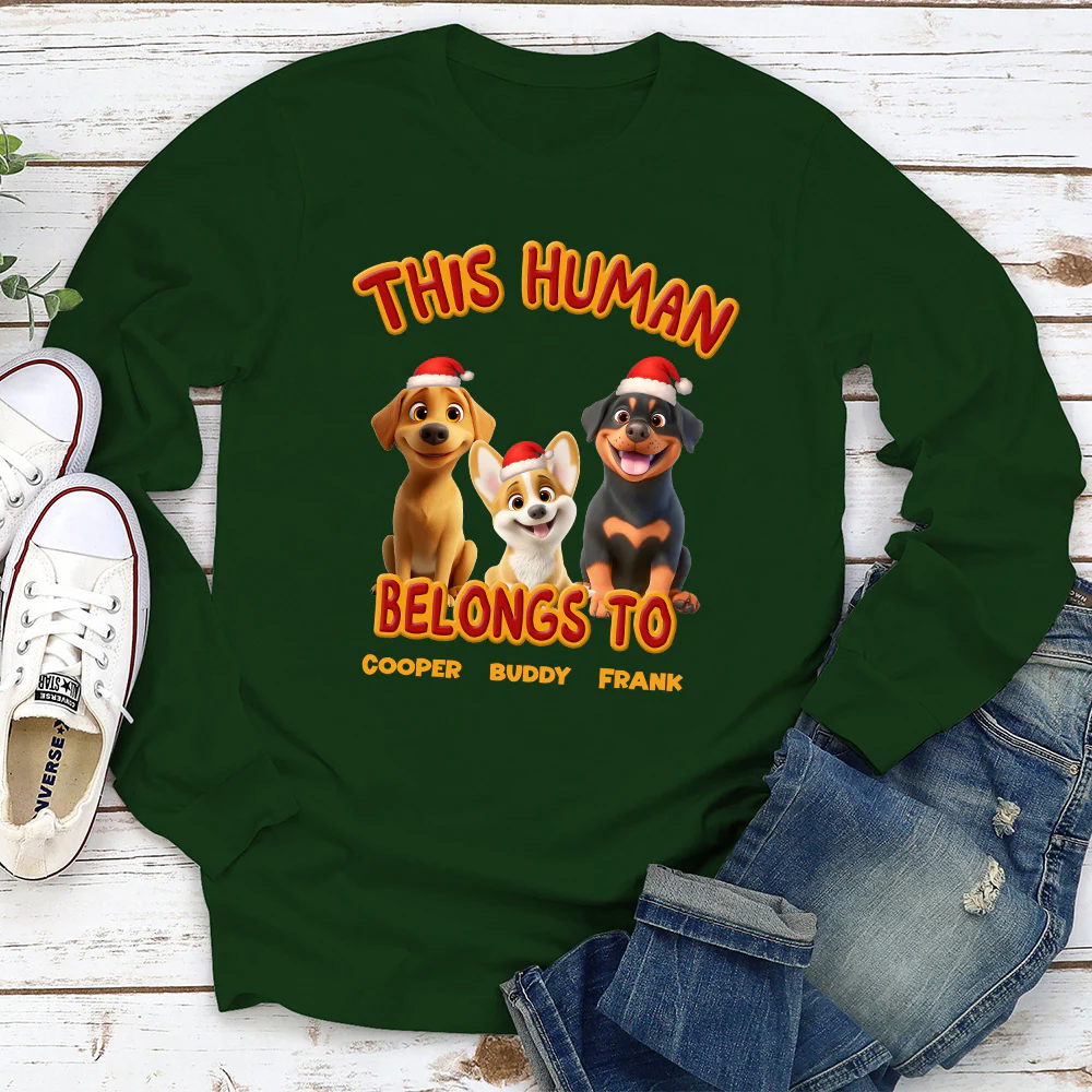 This Human Belongs To Lovely Dog Christmas - Personalized Custom Long Sleeve T-Shirt - Image 2