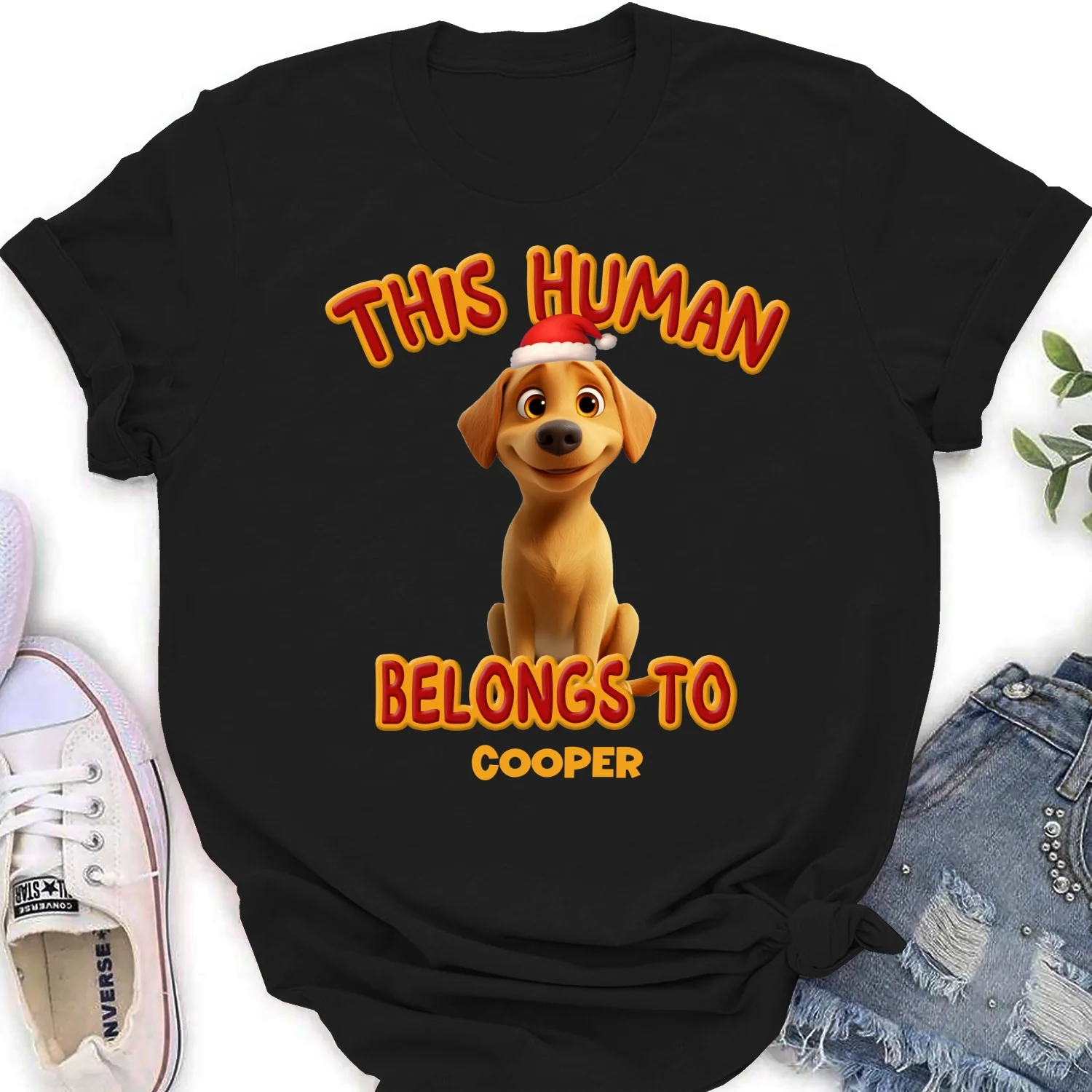 This Human Belongs To Lovely Dog Christmas - Personalized Custom Women's T-Shirt - Image 3