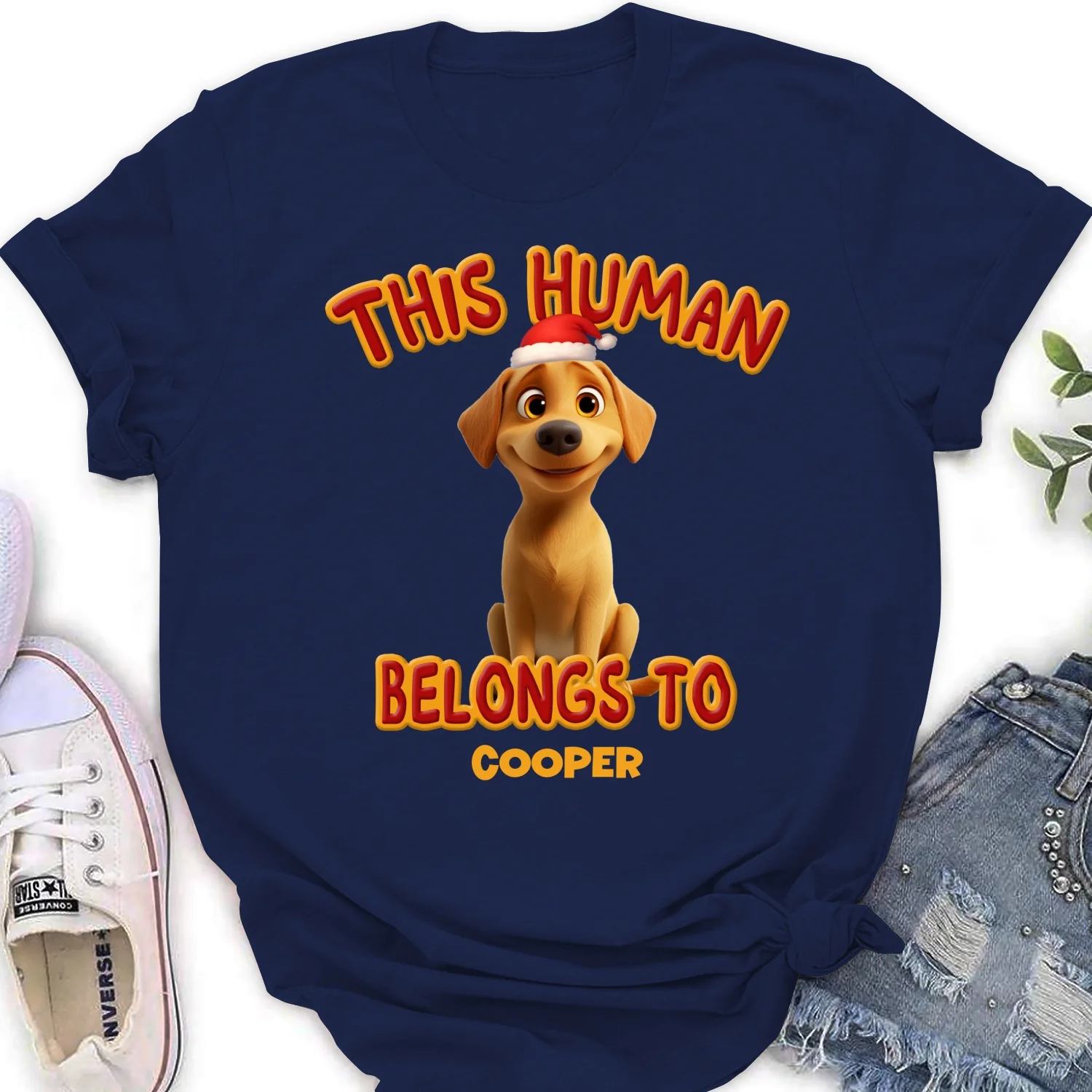 This Human Belongs To Lovely Dog Christmas - Personalized Custom Women's T-Shirt - Image 4