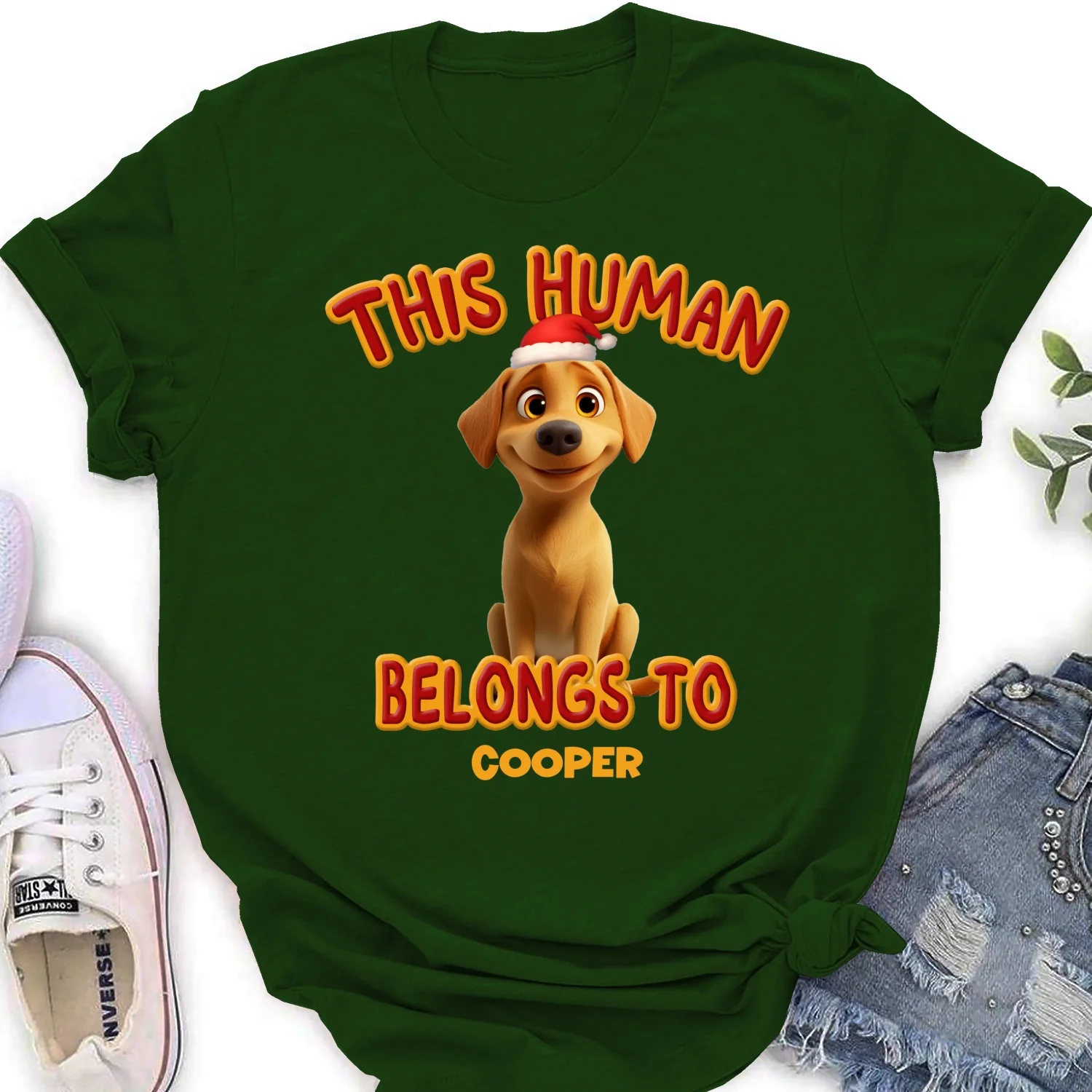 This Human Belongs To Lovely Dog Christmas - Personalized Custom Women's T-Shirt - Image 5