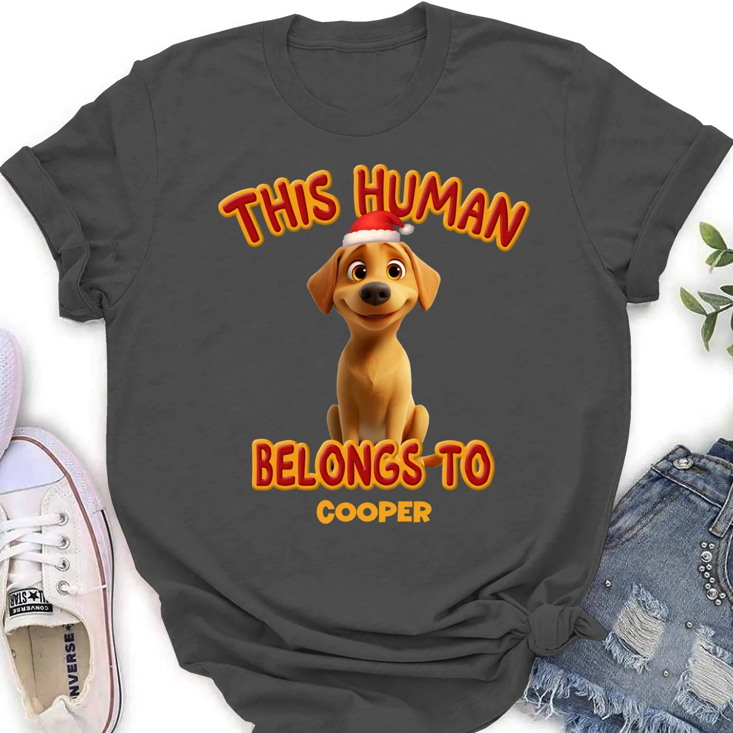 This Human Belongs To Lovely Dog Christmas - Personalized Custom Women's T-Shirt - Image 6