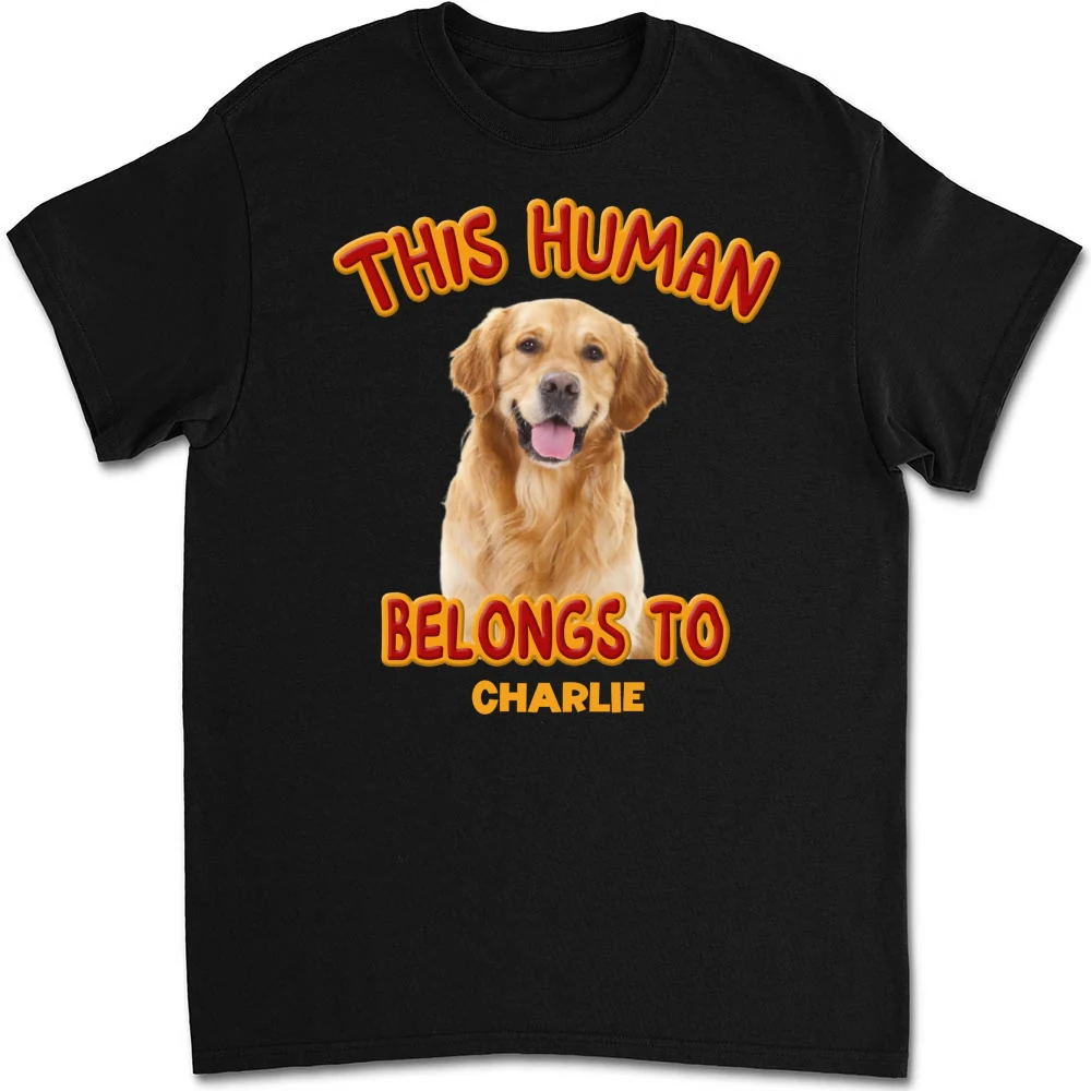This Human Belongs To Lovely Dog Christmas Photo - Personalized Custom Unisex T-Shirt - Image 3