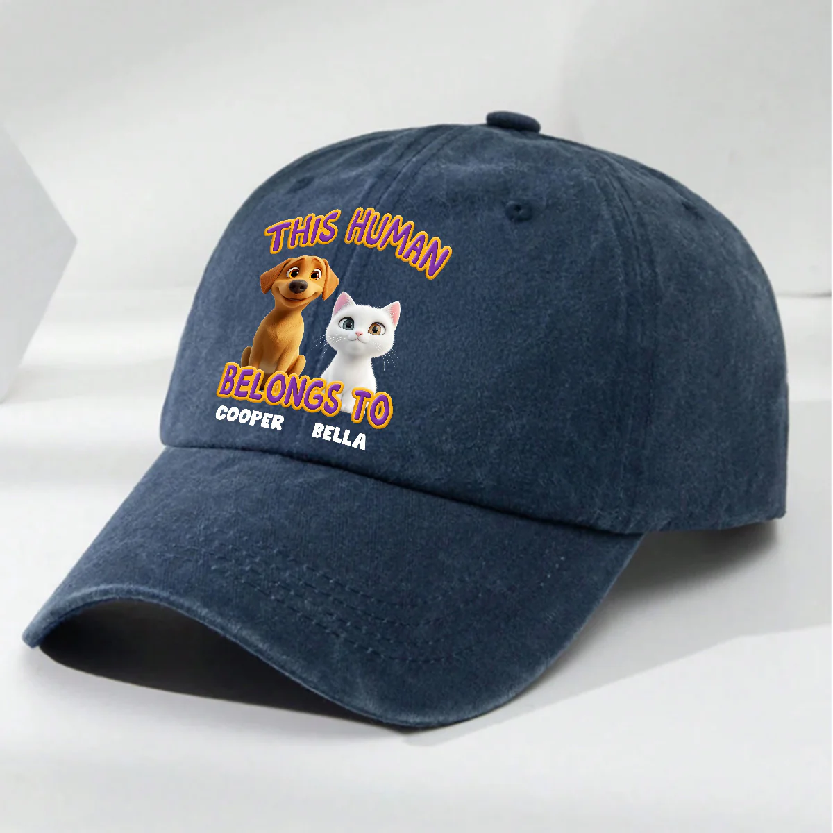 This Human Belongs To Lovely Pet - Personalized Custom Vintage Washed Denim Cap - Image 2