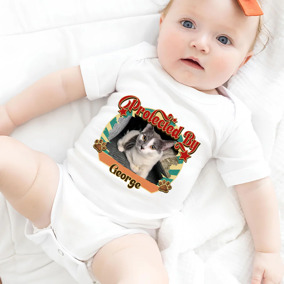 This Tiny Human Is Mine Cat Version Photo - Personalized Custom Baby Onesie - Image 3