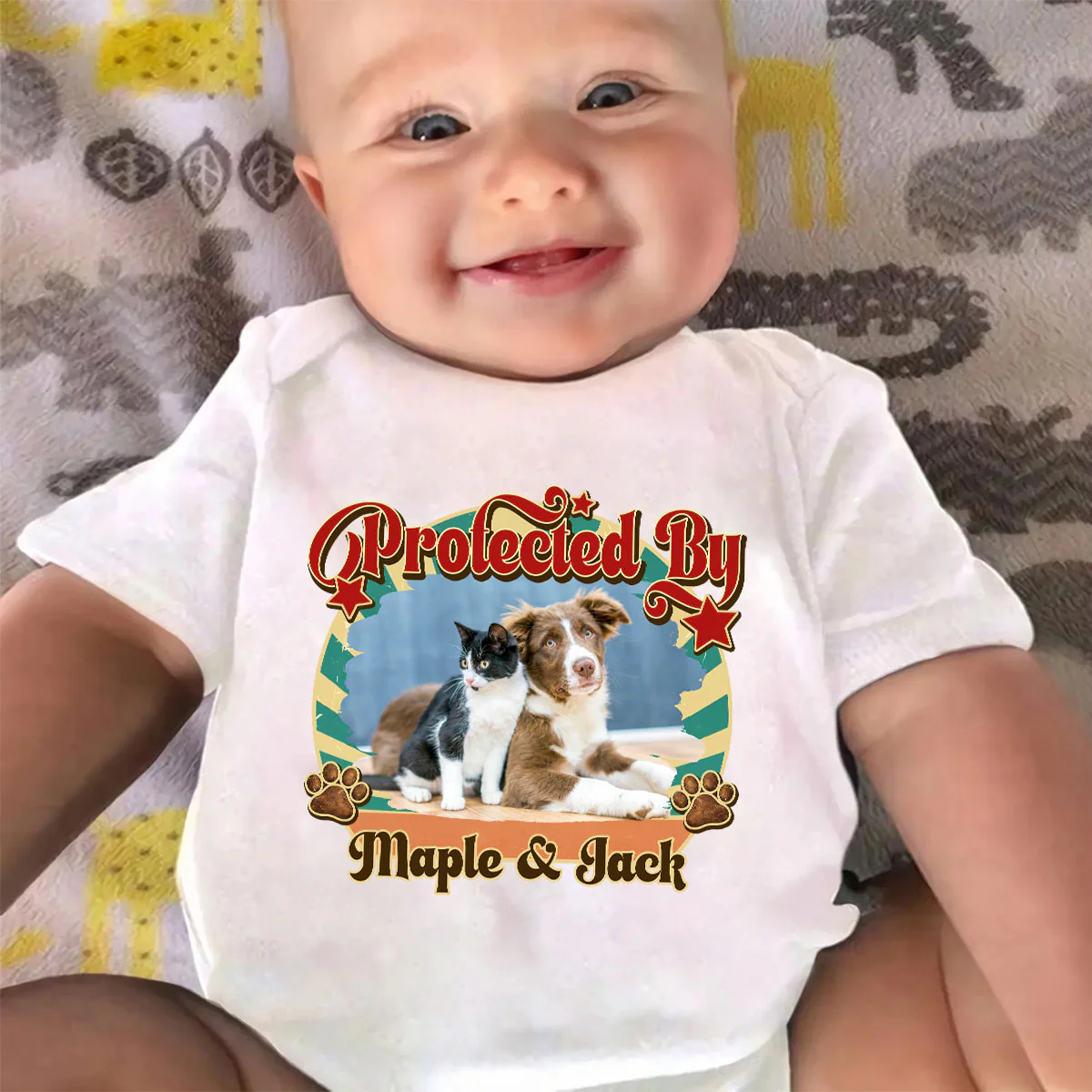 This Tiny Human Is Mine Pet Version Photo - Personalized Custom Baby Onesie - Image 2