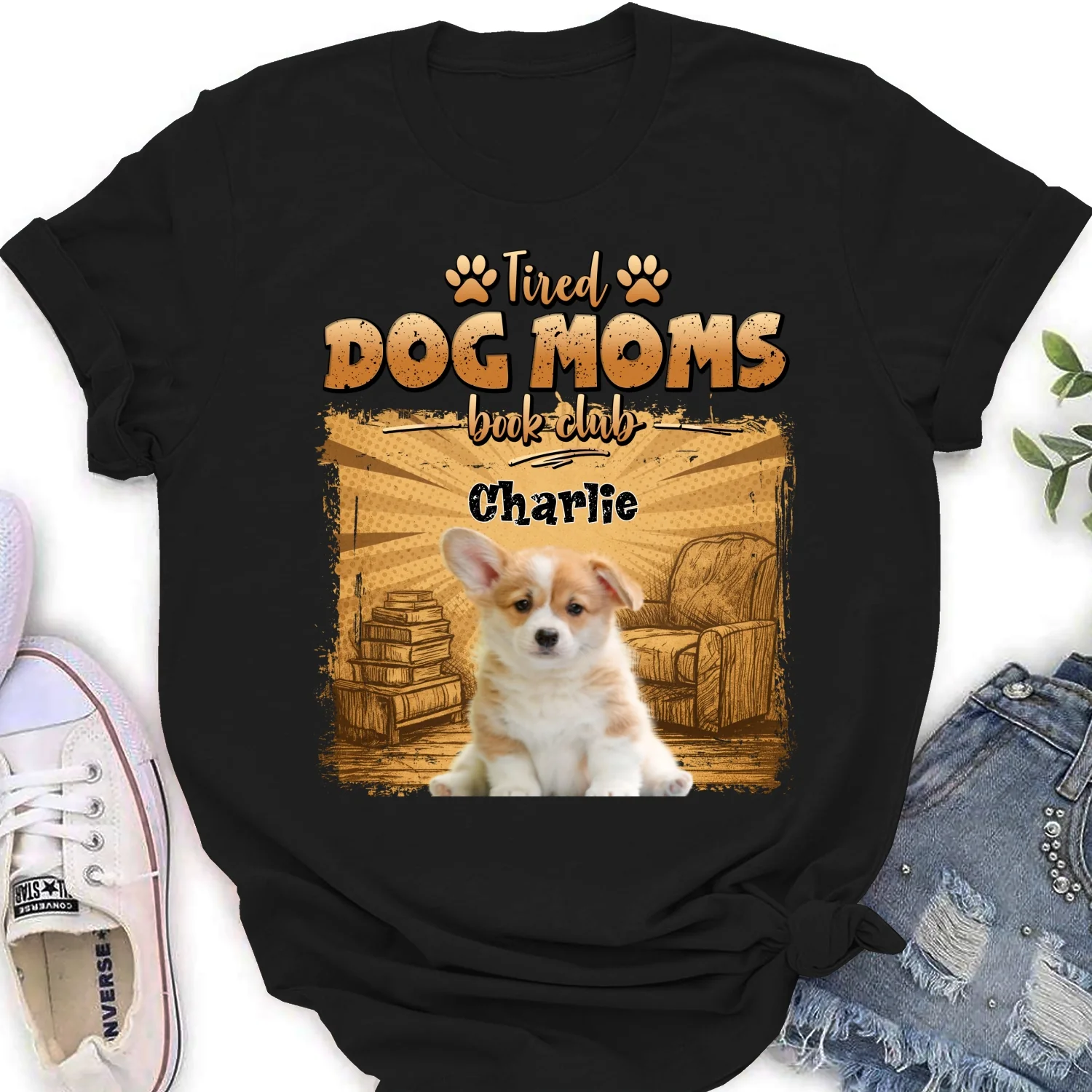 Tired Dog Moms Book Club Photo - Personalized Custom Women's T-Shirt - Image 2