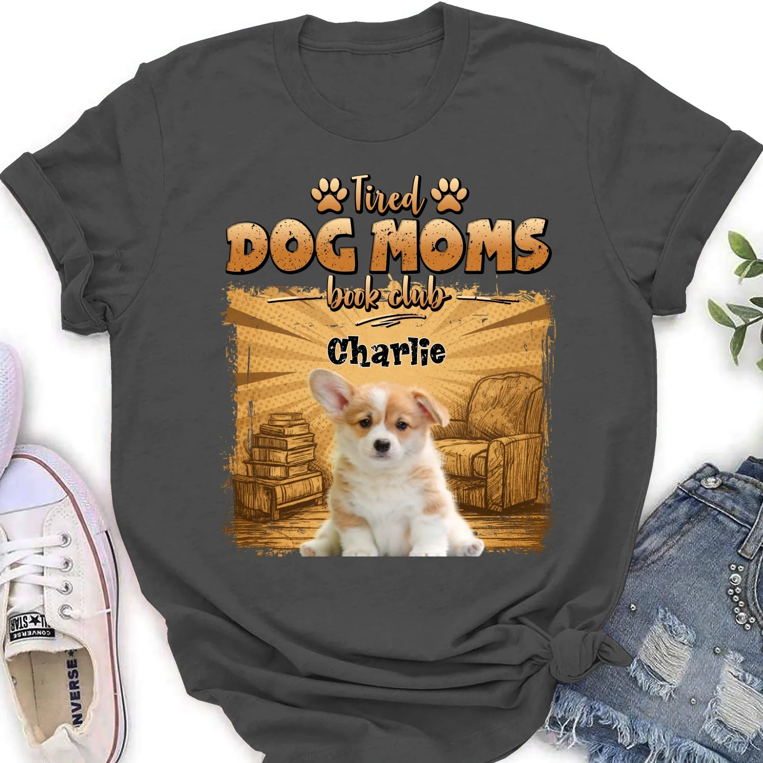 Tired Dog Moms Book Club Photo - Personalized Custom Women's T-Shirt - Image 5