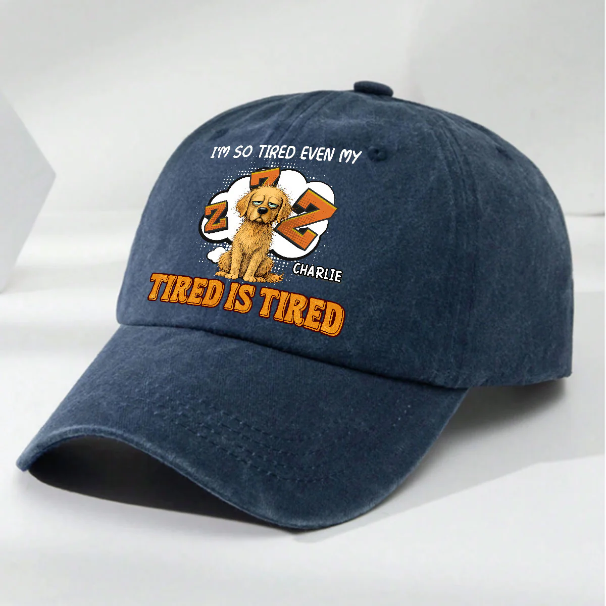 Tired Is Tired - Personalized Custom Vintage Washed Denim Cap - Image 3