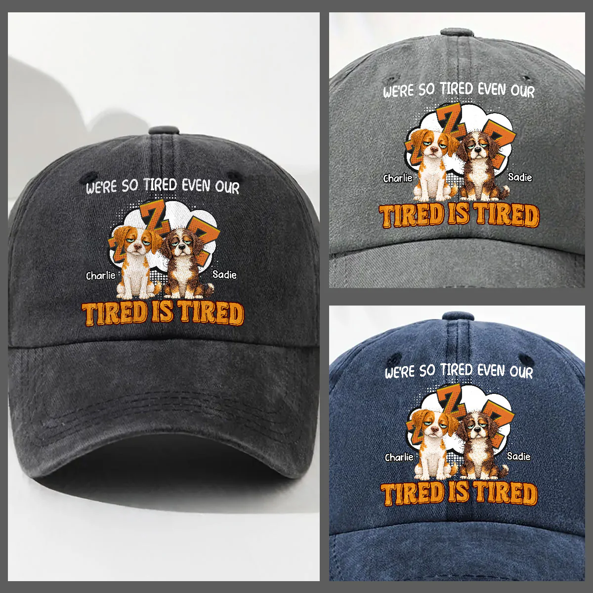 Tired Is Tired - Personalized Custom Vintage Washed Denim Cap - Image 4