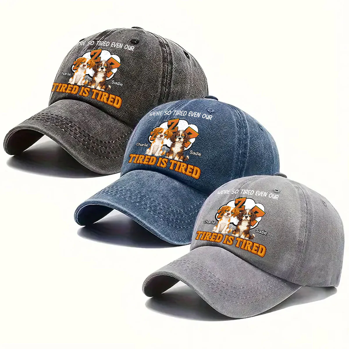 Tired Is Tired - Personalized Custom Vintage Washed Denim Cap - Image 5