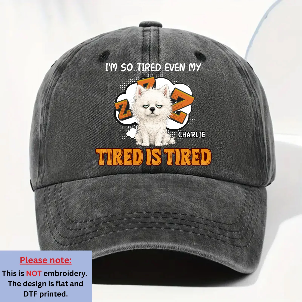 Tired Is Tired - Personalized Custom Vintage Washed Denim Cap - Image 8