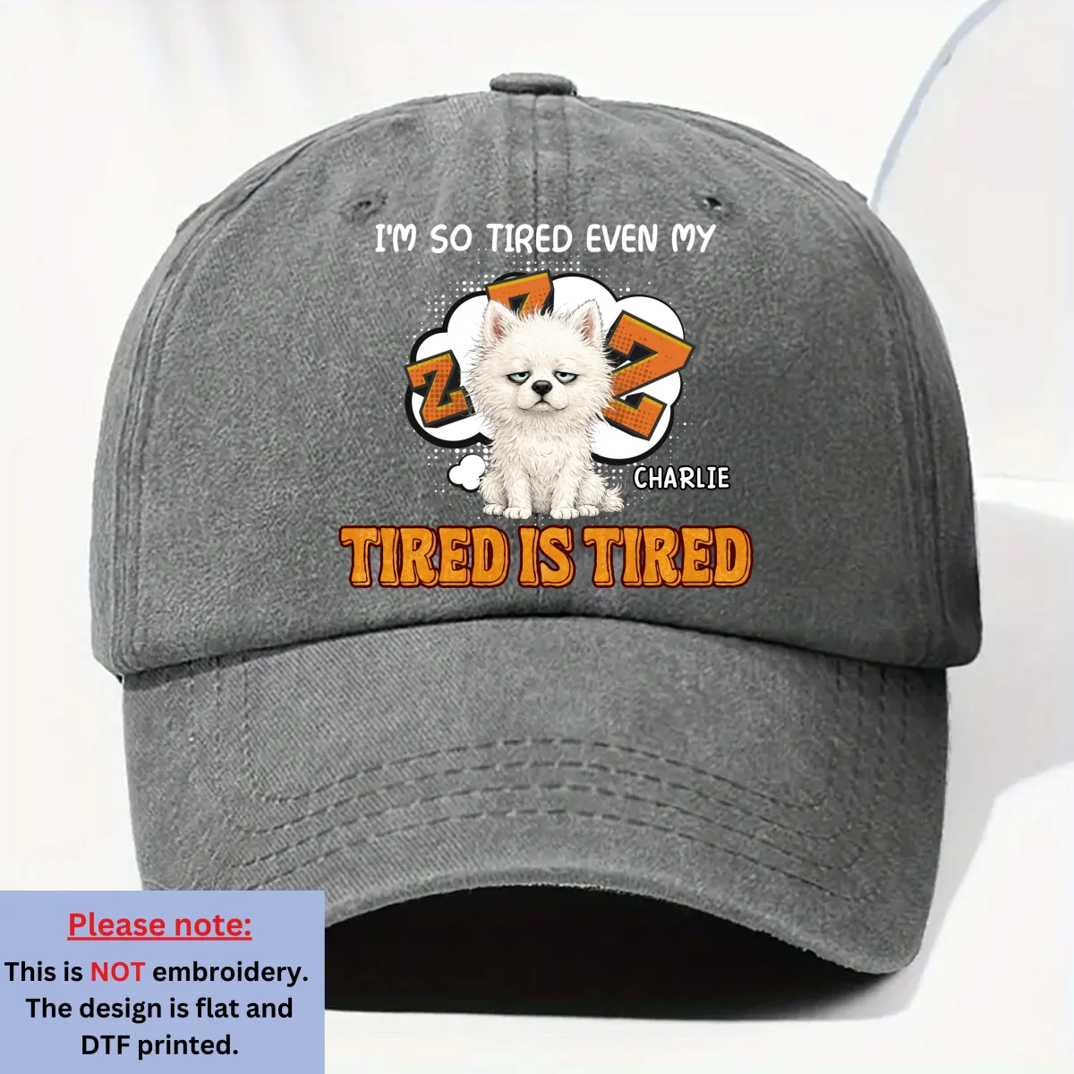 Tired Is Tired - Personalized Custom Vintage Washed Denim Cap - Image 9