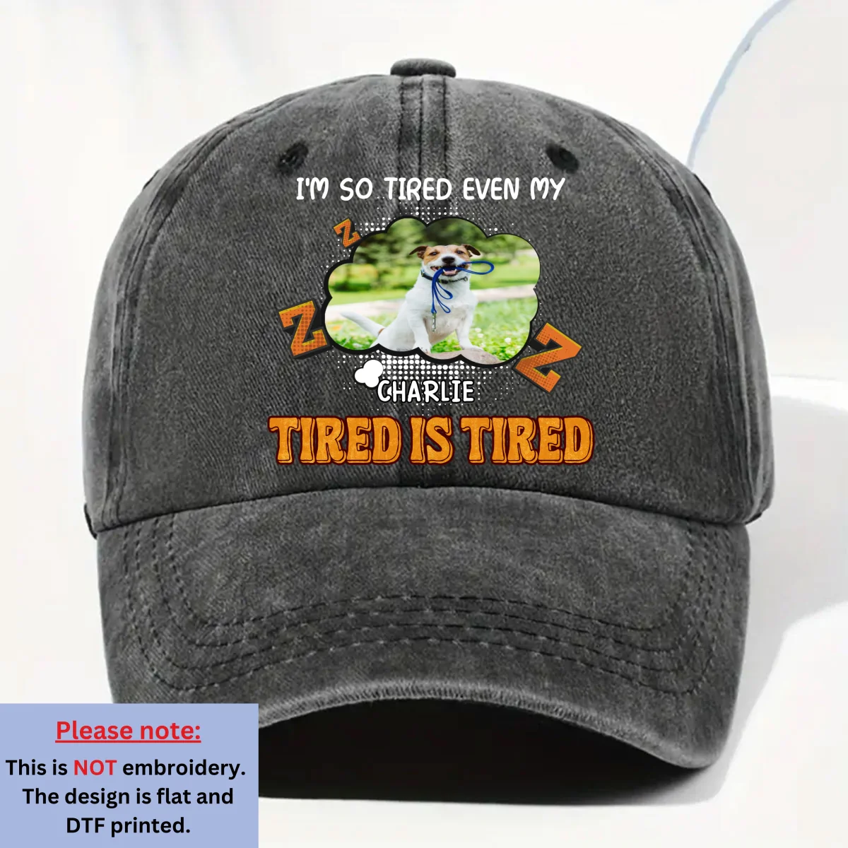 Tired Is Tired Photo - Personalized Custom Vintage Washed Denim Cap - Image 3